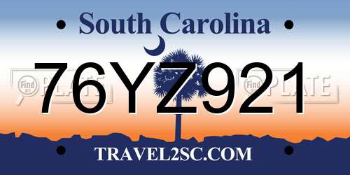 76YZ921 South Carolina License Plate