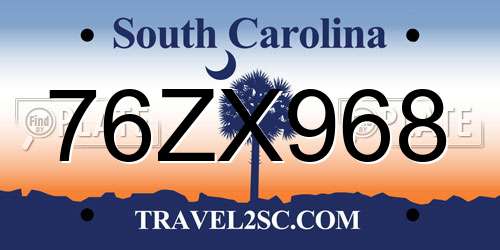 76ZX968 South Carolina License Plate