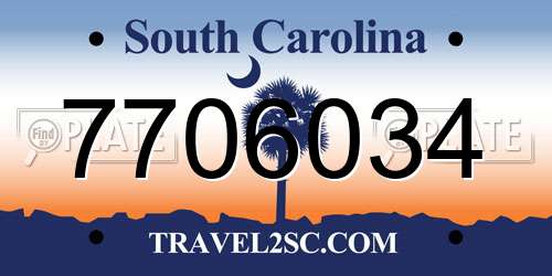7706034 South Carolina License Plate