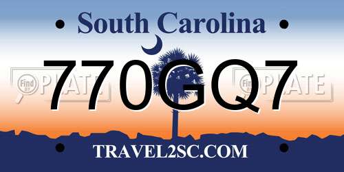770GQ7 South Carolina License Plate