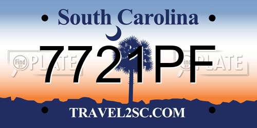 7721PF South Carolina License Plate