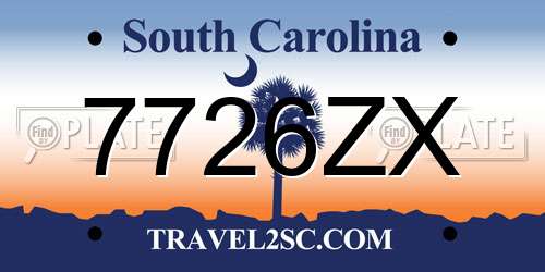7726ZX South Carolina License Plate