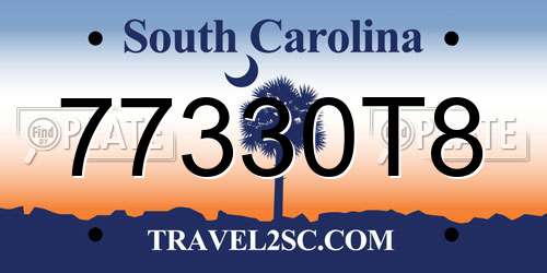 77330T8 South Carolina License Plate