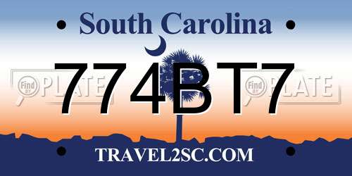 774BT7 South Carolina License Plate