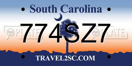 774SZ7 South Carolina License Plate