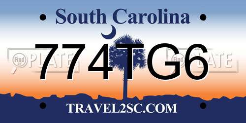 774TG6 South Carolina License Plate