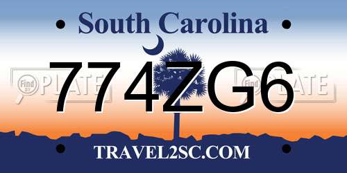 774ZG6 South Carolina License Plate