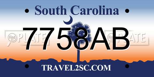 7758AB South Carolina License Plate