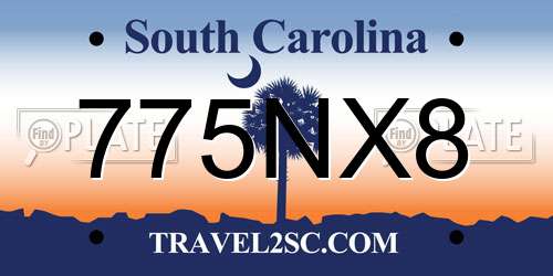 775NX8 South Carolina License Plate
