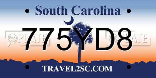775YD8 South Carolina License Plate