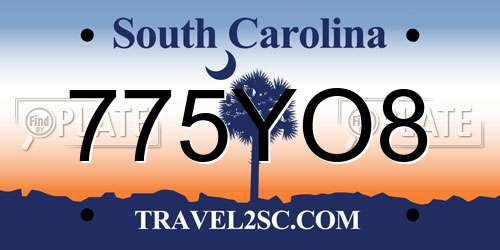 775YO8 South Carolina License Plate