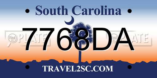 7768DA South Carolina License Plate
