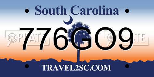 776GO9 South Carolina License Plate