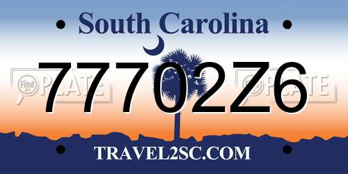 77702Z6 South Carolina License Plate