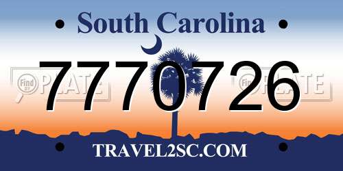 7770726 South Carolina License Plate
