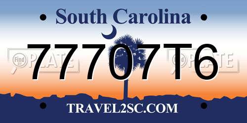 77707T6 South Carolina License Plate