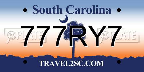 777RY7 South Carolina License Plate