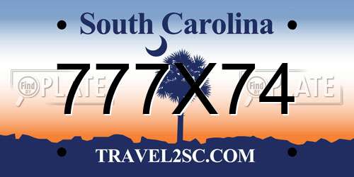 777X74 South Carolina License Plate