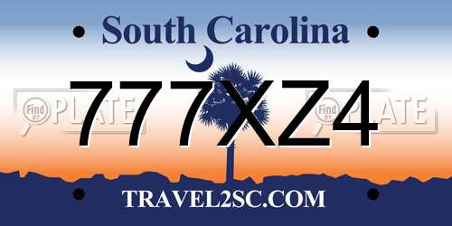 777XZ4 South Carolina License Plate