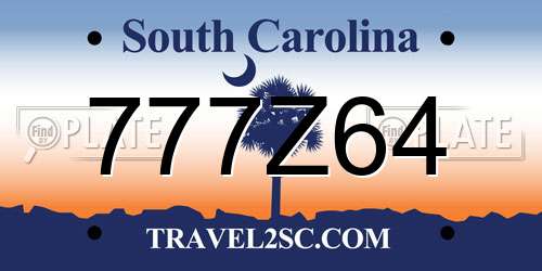 777Z64 South Carolina License Plate