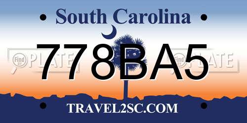 778BA5 South Carolina License Plate