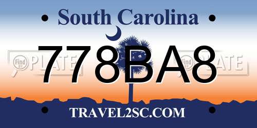 778BA8 South Carolina License Plate