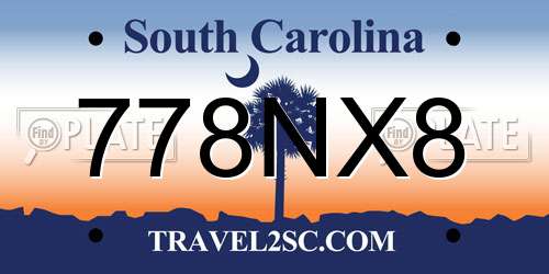 778NX8 South Carolina License Plate