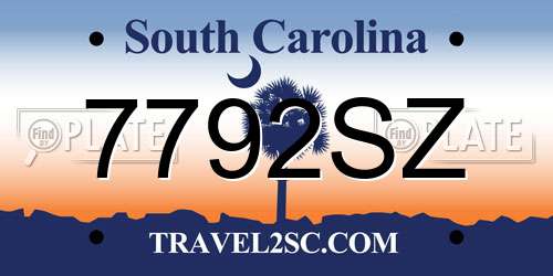 7792SZ South Carolina License Plate