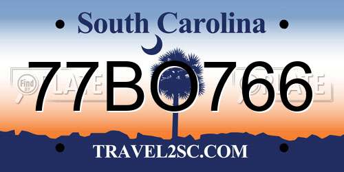 77BO766 South Carolina License Plate