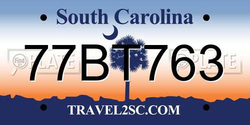 77BT763 South Carolina License Plate