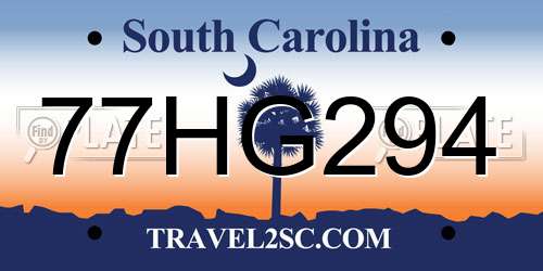 77HG294 South Carolina License Plate