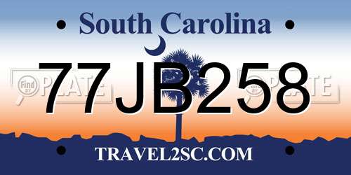 77JB258 South Carolina License Plate