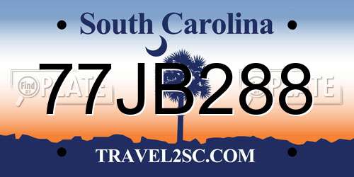 77JB288 South Carolina License Plate