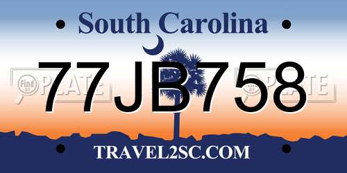 77JB758 South Carolina License Plate
