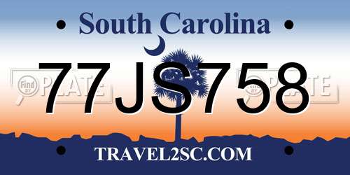 77JS758 South Carolina License Plate