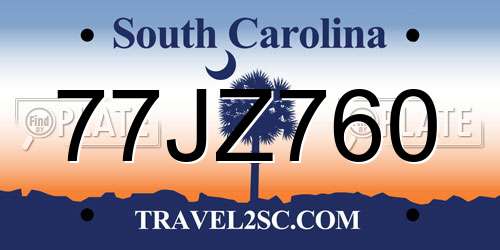 77JZ760 South Carolina License Plate