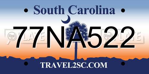 77NA522 South Carolina License Plate