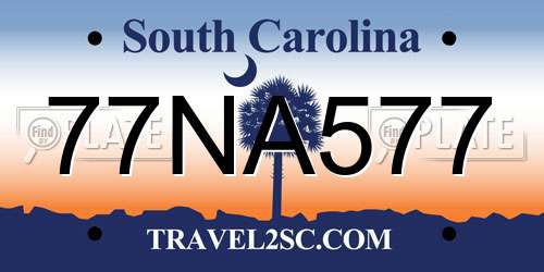 77NA577 South Carolina License Plate
