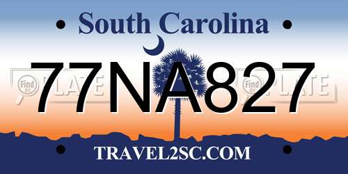 77NA827 South Carolina License Plate