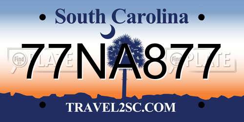 77NA877 South Carolina License Plate