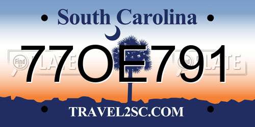 77OE791 South Carolina License Plate