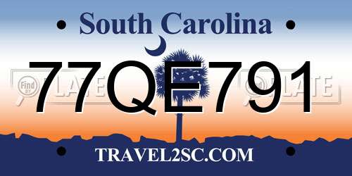 77QE791 South Carolina License Plate