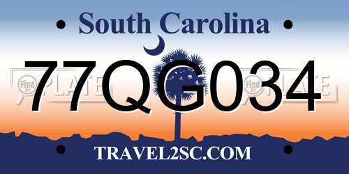 77QG034 South Carolina License Plate