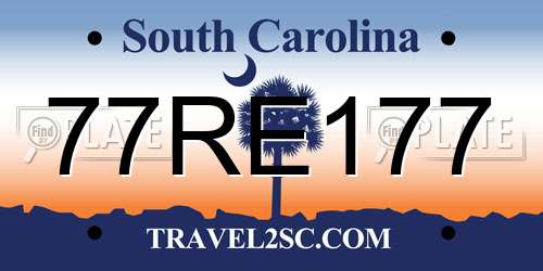 77RE177 South Carolina License Plate