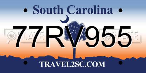 77RV955 South Carolina License Plate