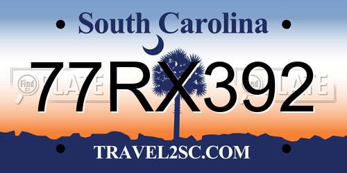77RX392 South Carolina License Plate