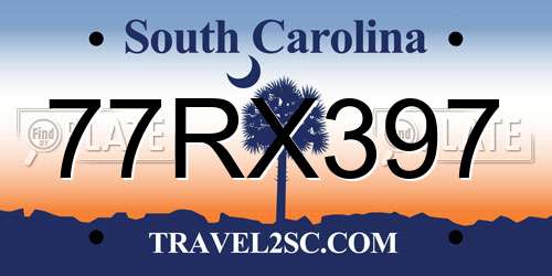 77RX397 South Carolina License Plate