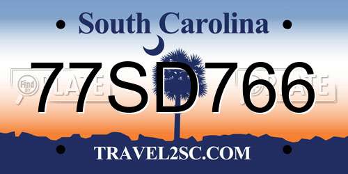 77SD766 South Carolina License Plate