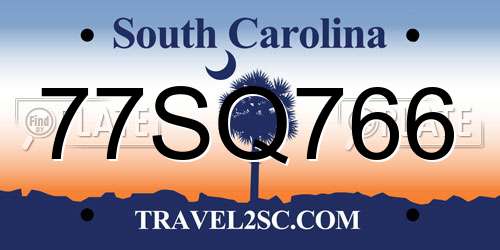 77SQ766 South Carolina License Plate