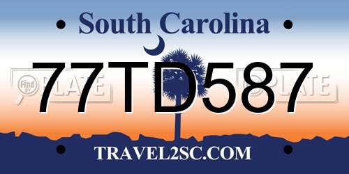 77TD587 South Carolina License Plate